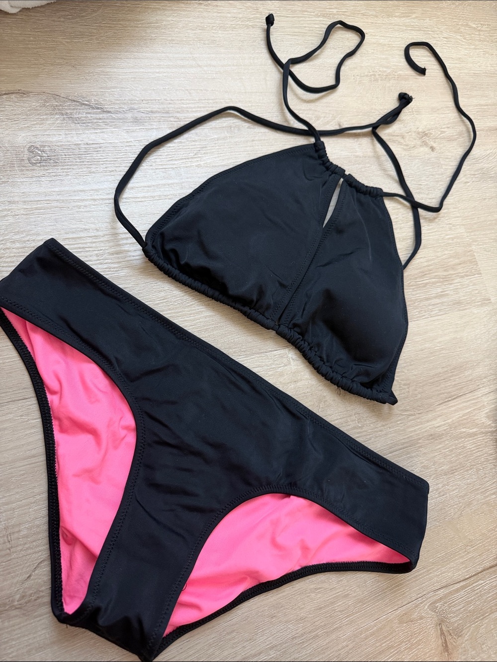 PINK Victoria's Secret Black Bikini with Pink Lining